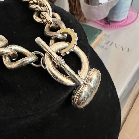 Vintage chunky Guess Heart chain toggle crystal bracelet - Picture 4 of 8
